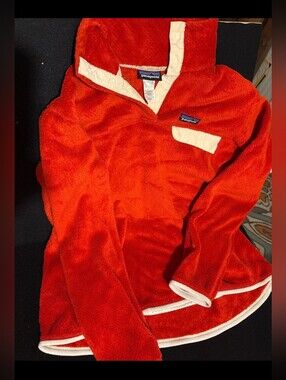 Patagonia Red Fleece Snap-Neck Pullover with Cream Trim XL